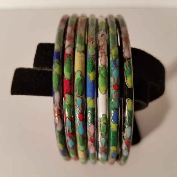 Vintage Multi Colored Cloisonn'e Bangle Bracelets - Picture 3 of 8